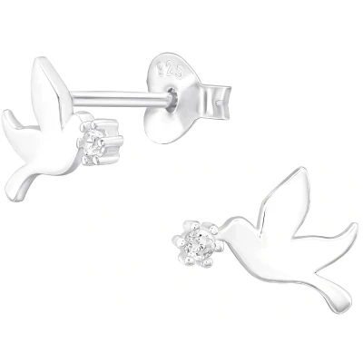 Afbeelding van JoyS Zilveren vogel oorbellen 6 x 10 mm zirkonia oorknoppen duif gepolijst