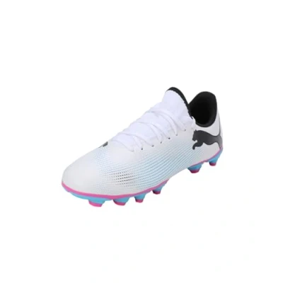 Afbeelding van Puma Future 7 PLAY FG/AG JR Unisex Voetbalschoenen met Kunststof noppen voor kinderen, Maat: 28, White/black/poison pink