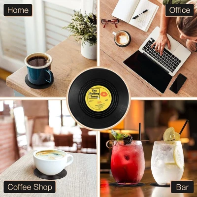 Afbeelding van 12 stuks Retro Vinyl Grammofoonplaten, Onderzetters Record Matten, Gepersonaliseerde Dranken Onderzetters, Antislip Drankjes glas, Koffie Thee Mok Wijn voor kopjestafel, bar, glazen