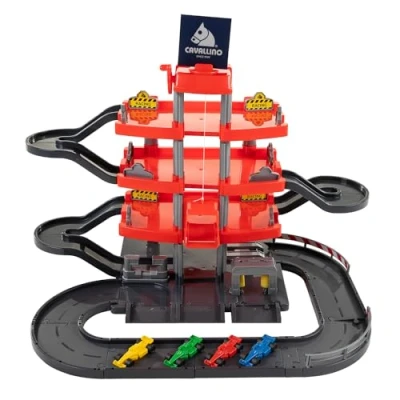 Afbeelding van Cavallino Toys Racing Parkeergarage Rood met 4 Verdiepingen en Auto&quot;;s Speelset