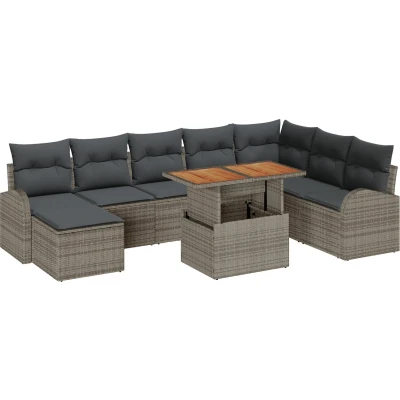Afbeelding van vidaXL Tuin Sofa Set van 9 Grijs Riet, Polyester, Staal