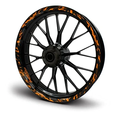 Afbeelding van 16 delige set velgrandstickers voor motorfiets, auto, velgen, Future Design, complete velgenstickers 15, 16, 17, 18, 19 inch MR017 (neon oranje, glanzend)