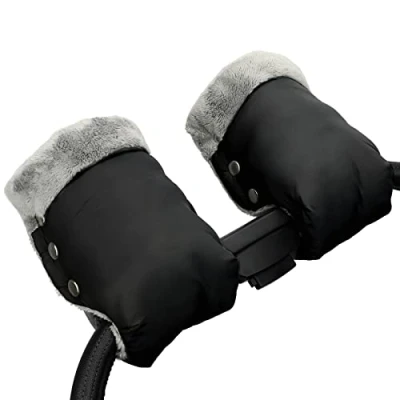 Afbeelding van Handwarmer, kinderwagen, handschoenen, handmof met warme fleece en katoenen binnenkant, waterdicht winddicht, handmof, universele maat voor buggy (1 moedermelk mossel, zwart)
