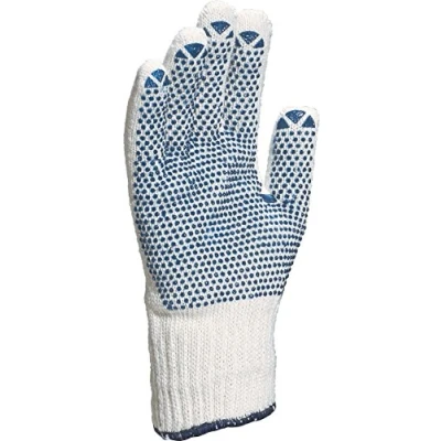 Afbeelding van Delta Plus Textiel handschoenen Handschoen gebreide stof polyester katoen wit + blauw PVC maat 7