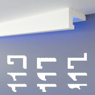 Afbeelding van HEXIMO Led schaduwvoeg profiel, stuclijsten, indirecte verlichting, XPS piepschuim, gipsplafondlijsten voor wand plafondbekleding (20,4 meter HLED 11)