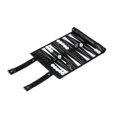 Afbeelding van Relaxdays backgammon reiseditie oprolbaar 32 x 26 cm kunstleer zwart