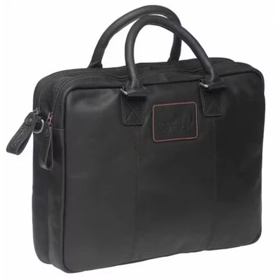 Afbeelding van Newlooxs Lederen laptoptas Santos Luxe, stevig leer Geschikt voor woon werkverkeer Zwart, Cognac R&amp;K variohaken Unisex