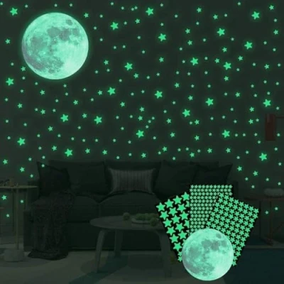 Afbeelding van CHPN Glow in the dark stickers Maan en Sterstickers Kinderkamerdecoratie Woondecoratie Cadeautje Lichtgevende Moon Stars Ruim 300 stuks