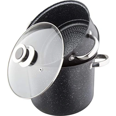 Afbeelding van Kamberg Couscous Pan/Stoompan 3 In 1 Diameter 24 Cm 8 Liter Hoogwaardig Roestvrij Staal Voor Alle Warmtebronnen Inclusief Inductie Coating Type Steen Zonder Pfoa, Zwart