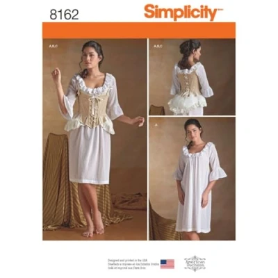 Afbeelding van Simplicity Patroon 8162 Misses&#039; 18e eeuwse onderkleding, papier, wit, tapijt Uni Violet Maat: Ø120cm Rond