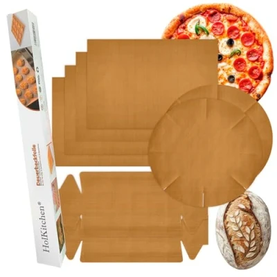 Afbeelding van 8 stuks duurzame bakbladen, premium bakpapier, herbruikbaar, hittebestendig, anti aanbaklaag, vaatwasmachinebestendig (4 x vierkant, 2 rond, broodvormen)