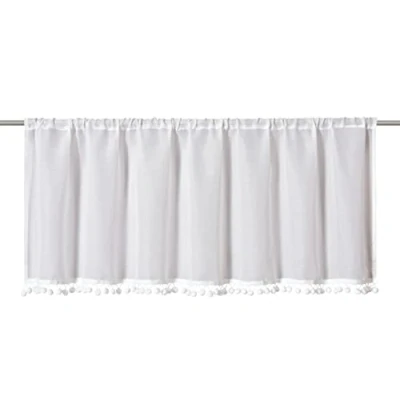 Afbeelding van Elbersdrucke Halftransparant bistrogordijn met tunneldoorgang en pompon Loni 00 wit 45x140 cm vitrage voor keuken keukenraam inkijkbescherming 202088