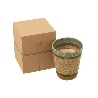 Afbeelding van J Line Geurkaars Mand Beige Bei/Bl Large 75 Uur