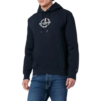 Afbeelding van Tommy Hilfiger Global Stripe Wreath TEE Hoody Hoodie, Heren, Maat: Medium, Black
