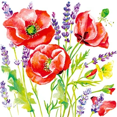 Afbeelding van 20 servetten geschilderd klaprozenweide klaprozen bloemen lente zomer 33x33cm