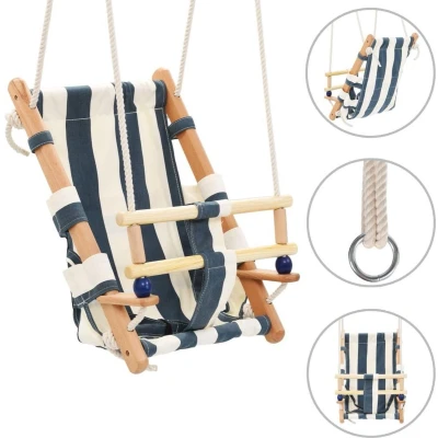 Afbeelding van Babyschommel met veiligheidsgordel katoen hout blauw