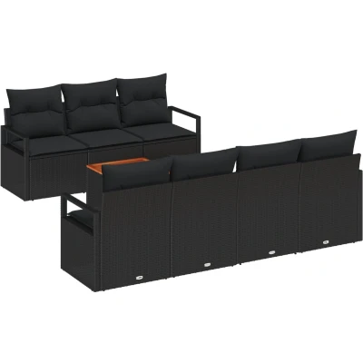 Afbeelding van vidaXL 8 delige Tuin Sofa Set met Kussens Zwart Poly Rattan Acacia, 2 zits
