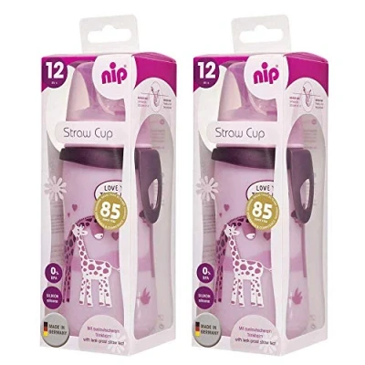 Afbeelding van NIP Drinkrietjesbeker, met lekvrij rietje vanaf 12 maanden, inclusief 330 ml, BPA vrij, 2 stuks, made in Germany, roze