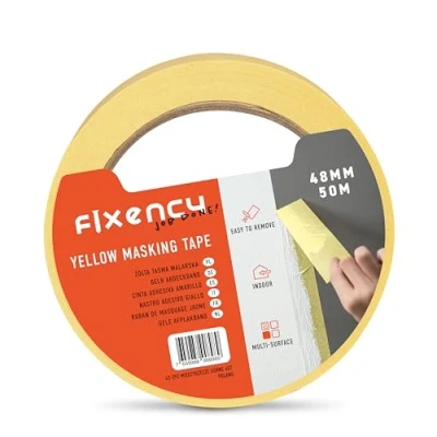 Afbeelding van Fixency 1x Afplakband (48 mm x 50 m) I Geel voor Schilderen en Renoveren Schilderen, Lakken,