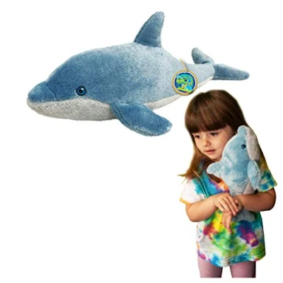 Afbeelding van EcoBuddiez Dolfijn van Deluxebase. Middelgrote 38 cm zachte knuffel gemaakt gerecycleerde plastic flessen. Schattig, eco vriendelijk, zacht geschenk voor kinderen en peuters.