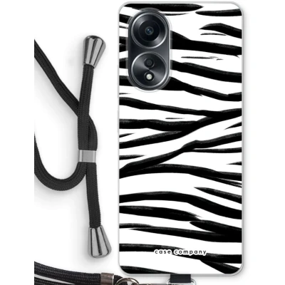 Afbeelding van Case Company® hoesje met Koord geschikt voor Oppo A58 4G Zebra pattern Telefoonhoesje Zwart Bescherming aan alle Kanten en Over de Schermrand