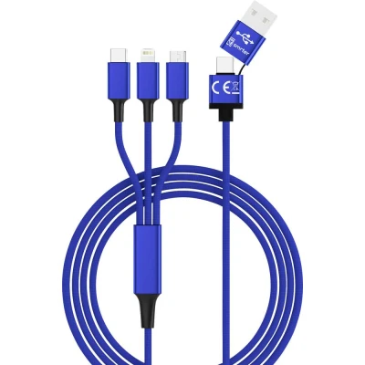 Afbeelding van Smrter USB laadkabel 2.0 A stekker, C Apple Lightning micro B stekker 1.20 m Blauw SMRTER_HYDRA_ULT_NB