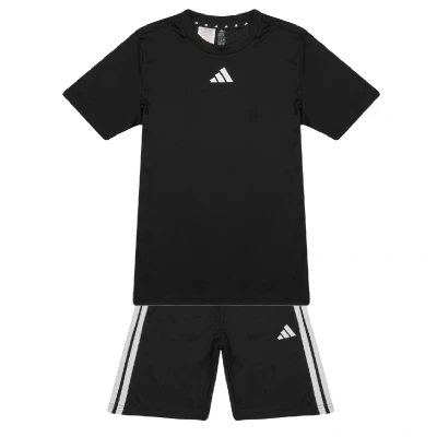 Afbeelding van adidas Performance Essentials 3 Stripes Junior Unisex SET Sport Tshirt voor kinderen, Maat: 176, Black/white