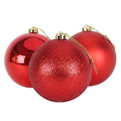 Afbeelding van Christmas Concepts® 3 150mm (6&quot;) Extra Rote Kerstballen Glanzend, Mat en Glitterontwerp Kerstversieringen (Rood)
