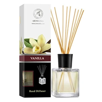 Afbeelding van Geurstokjes Vanille 200ml Intensieve Verse Langdurige en Frisse Geur Aromatherapie Diffuser Luchtverfrisser Huisparfum Geurolie Geurverspreider met 8 Bamboestokjes Glazen Fles Charmante Accessoires van Aromatika.