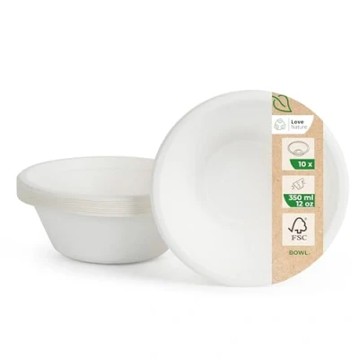 Afbeelding van Love Nature Ecologische wegwerp soepkommen van suikerriet koteletten (350 ml 10 stuks) soepkom met langdurige warmte opslag duurzame soepborden wegwerpschalen