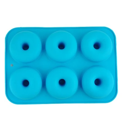 Afbeelding van Selecto Bake siliconen donutvormen, donutvorm grote anti aanbakvorm met 6 holtes donutbakje donut pan bagel bakvorm muffin cupcake koekje maker bakvormen (blauw)