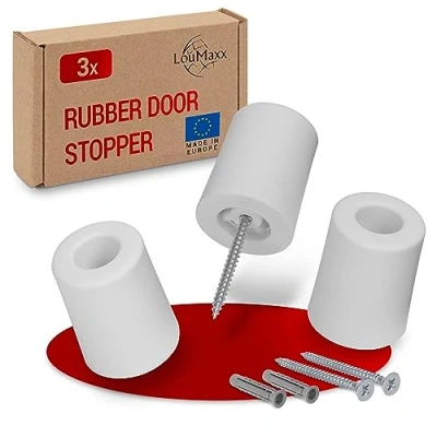 Afbeelding van LouMaxx Deurstopper Vloer Schroeven van Rubber Vloermontage Ø 40 mm x 50 mm, voor Schroefbevestiging, Betrouwbare bescherming tegen dichtslaande deuren, Set 3 in Wit