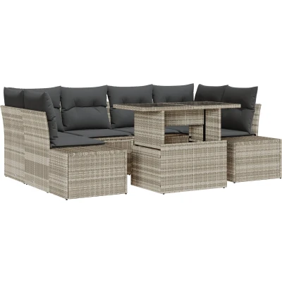 Afbeelding van vidaXL Tuin Sofa Set van 7 Grijs PE Riet Rechthoekig