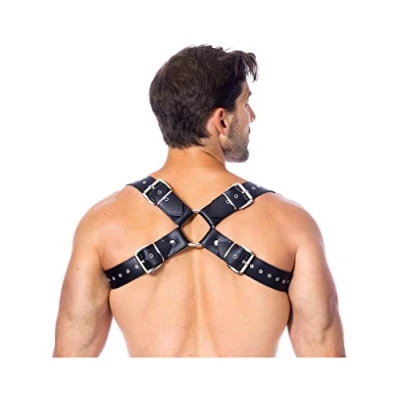 Afbeelding van Rimba Bondage Play Tuigje Riemen harnas leer heren zwart