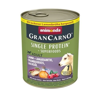 Afbeelding van 6x800g animonda GranCarno Adult Superfoods Lam + Amaranth, Cranberries, Zalmolie Honden Natvoer