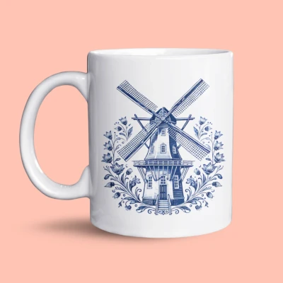 Afbeelding van NietMokken.nl Delfts Blauwe Mok met Molens Hollandse Grappige Leuk Cadeau Typisch Nederlands Originele Souvenir Vaatwasser en magnetronbestendig