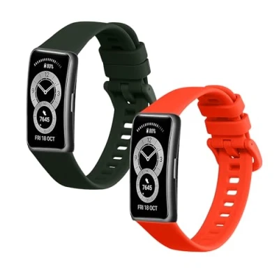 Afbeelding van kwmobile 2x horlogebandjes geschikt voor Huawei band 9 / 8 bandje Smartwatch bandjes van TPU Activity tracker horloge in donkergroen oranje