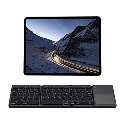 Afbeelding van Mcbazel Oplaadbaar opvouwbaar bluetooth toetsenbord, draagbaar draadloos tri toetsenbord met touchpad voor mobiele apparaten, compatibel tablet/mobiele telefoon/pc, grijs