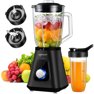 Afbeelding van Safecourt Kitchen Blender Krachtige 1200 Watt met To Go Beker 3 Standen Zwart