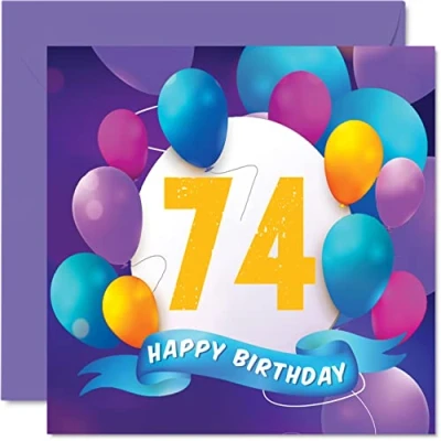 Afbeelding van 74e verjaardagskaart voor mannen vrouwen ballonfeest gelukkige verjaardagskaarten 74 jarige man vrouw mama papa tante oom opa oma opa, 145 mm x cadeau