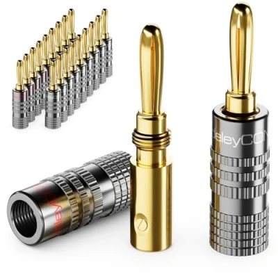 Afbeelding van deleyCON 20 Stuks Bananenstekkers Set Verguld Schroefbaar voor Luidsprekerkabel 0,75 mm 4,5 &amp; bijv. HiFi Audio Home Theater Ontvanger Grijs