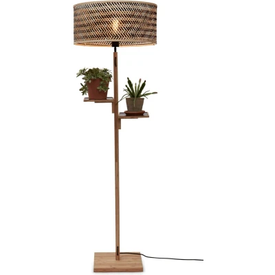 Afbeelding van Good&amp;Mojo Vloerlamp Java Bamboe Met 2 Plankjes Naturel Zwart 50x50x158cm
