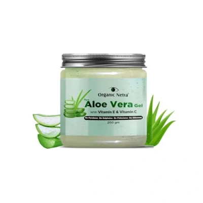 Afbeelding van Organic Netra Pure Aloe Vera Gel with Vitamin C &amp; E for Skin, Face and Hair Helps to Repair Smoothens Relax Renew Your Skin Scalp Paraben Free Sulphate Free, 200gm