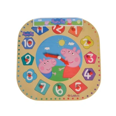 Afbeelding van Eichhorn 109265704 Peppa Pig Houten Leerklok, puzzel met 12 inleg stukken, 13 stuks, 25cm, FSC® 100%, vanaf 2 jaar