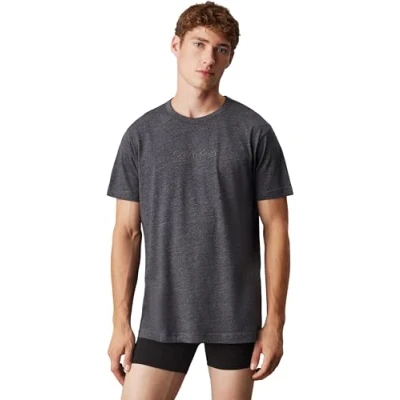 Afbeelding van Calvin Klein Heren S/S Crew Neck 000NM2748E T shirt, Grijs (Dark Grey Heather), M, (Donker Hei), M
