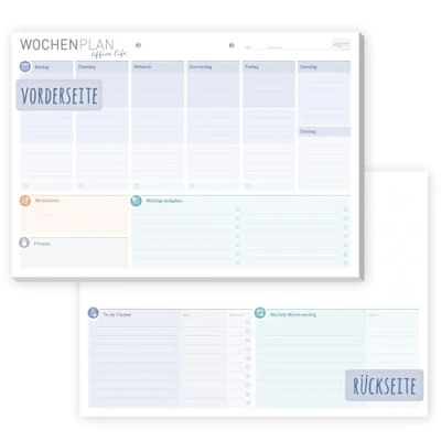 Afbeelding van Häfft® Weekplanner, blok A4, zonder vaste datum &quot;Office Life&quot;, 50 vellen, agenda, ongedateerd met to do lijst, doelstellingen en meer, klimaatvriendelijk duurzaam