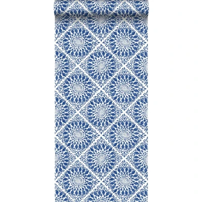 Afbeelding van Leen Bakker ESTAhome Behang Tegelmotief Donkerblauw 53cm X 10,05 M Blauw Vlies