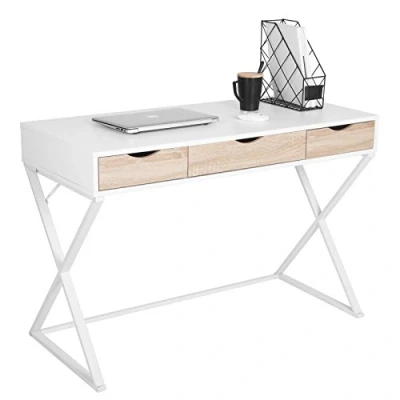 Afbeelding van WOLTU TS40ws Bureautafel Computertafel in MDF met 3 lades,Kantoortafel Laptoptafel Werktafel 110x50x75cm,Wit