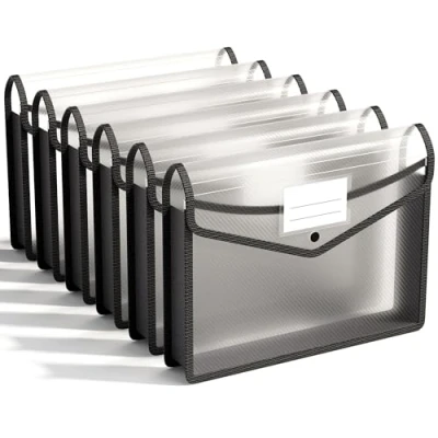Afbeelding van Kunststof tas, A4, 6 stuks, transparante envelop, map met knop, polypropyleen, uittrekbaar, documentenmap, premium poly zakken, envelop visitekaartjeshouder