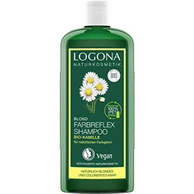 Afbeelding van LOGONA Naturkosmetik Farbreflex Shampoo blond voor natuurlijk glanzend haar, geschikt en geblondeerd kleur haarshampoo met veganistische formule van biologische kamille, 1 x 250 ml